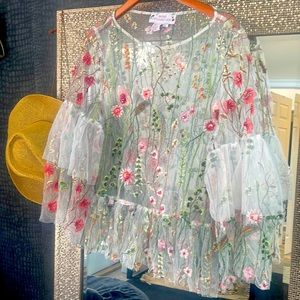 Beautiful, sheer beaded blouse, great detail, size 2 XL rose collection